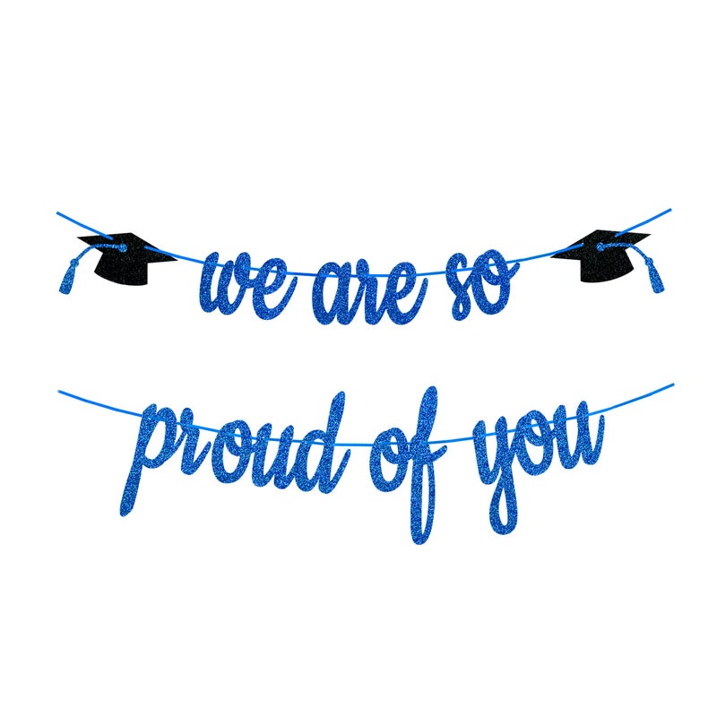 Gexolenu Blue We are So Proud of You, Class of 2025 Graduation Theme Party Decoration Banner, Congrats Grad Banner, Black Glitter Graduation Banner, 2025 Black Congratulations Grad Party Decorations - Image 1